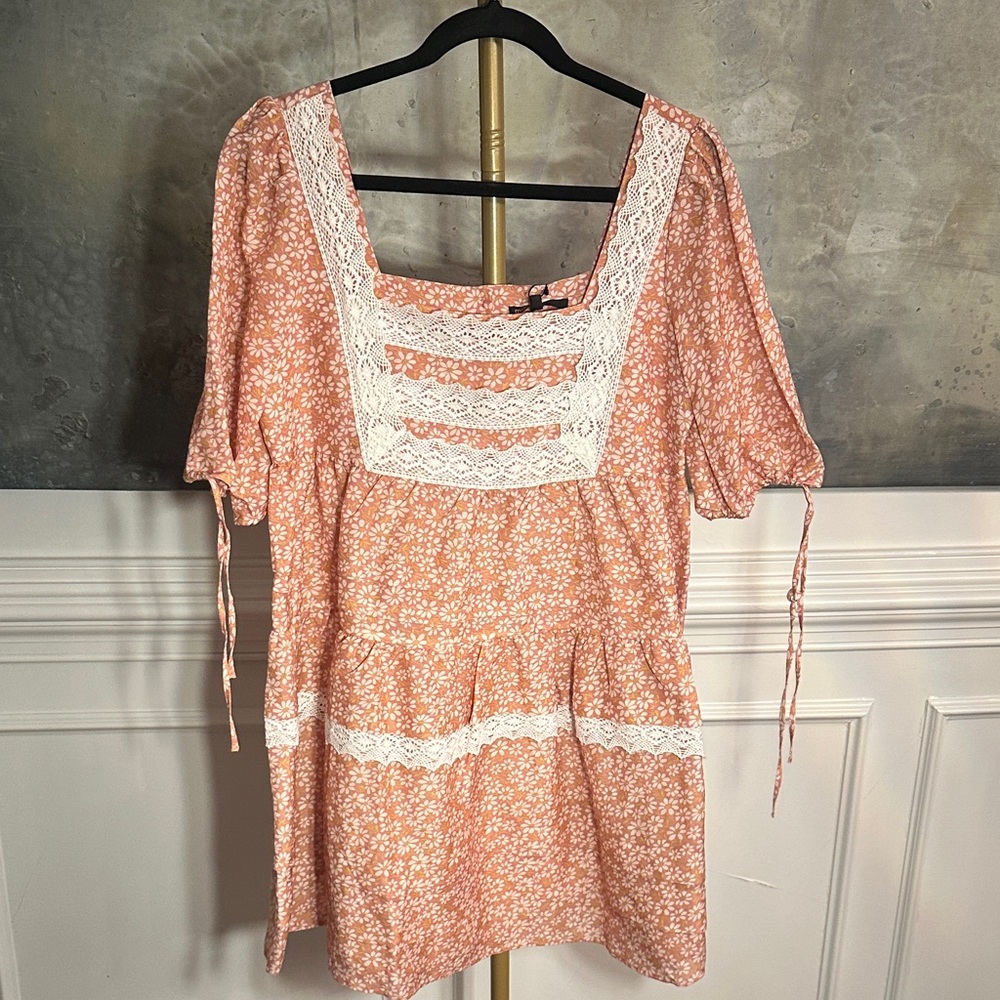 Maje Floral Mini Dress with Lace Detail